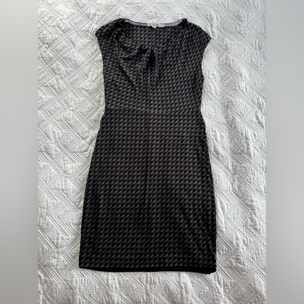 Boden Black Gray Geometric Cotton Lined Midi Dress Size 6 EUC